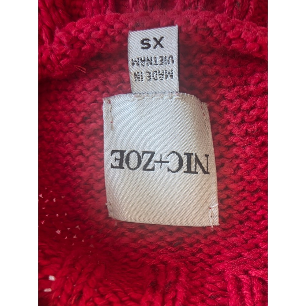 NIC+ZOE Mindfully Made Red Cable Knit Textured Pullover Sweater Womens XS - Picture 3 of 6